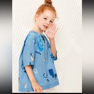 Amii Kids T Shirts for Girls Summer Loose Printed Cotton Teens 4T